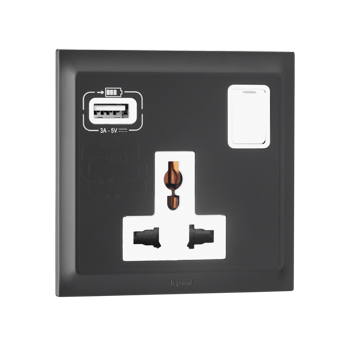 Allzy - Combo 6A Multistandard Switched Socket with USB Charger 3100Ma Type A,1 Gang  